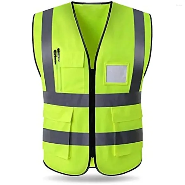Vêtements de moto Visibilité Haute visibilité Gilet de sécurité réflexive avec poches et zipper Front Néon jaune répond aux normes ANSI / ISEA