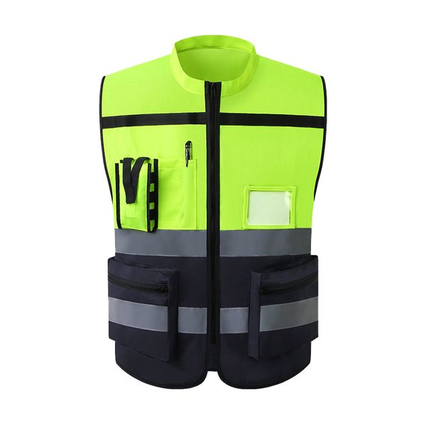 Ropa de motocicleta Chaleco reflectante de alta visibilidad Chaqueta sin mangas Hombres Ropa de trabajo de alta visibilidad Uniforme Equipo de protección de seguridad Amarillo fluorescente T