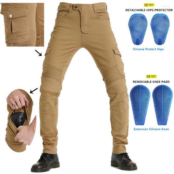 Vêtements de moto Kaki pour hommes Cyclisme en plein air Voyager Armure Certification CE Jeans Stretch Racing Road Motocross Equipment Pants