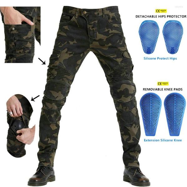 Ropa de motocicleta para hombre, pantalones vaqueros de camuflaje para montar al aire libre, equipo de protección, pantalones elásticos para carreras de carretera, multicolor opcional 2022