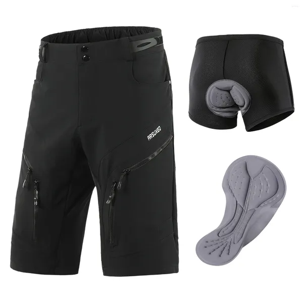 Pantalones pantalones cortos de bicicleta acolchados desmontables para hombres de ropa para hombres con bolsillos en bicicleta transpirable Ciclismo de senderismo