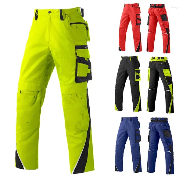 Ropa de motocicleta Pantalones de trabajo para hombres con múltiples bolsillos Construcción de dos tonos Rayas reflectantes Cremallera de carga Ropa frontal