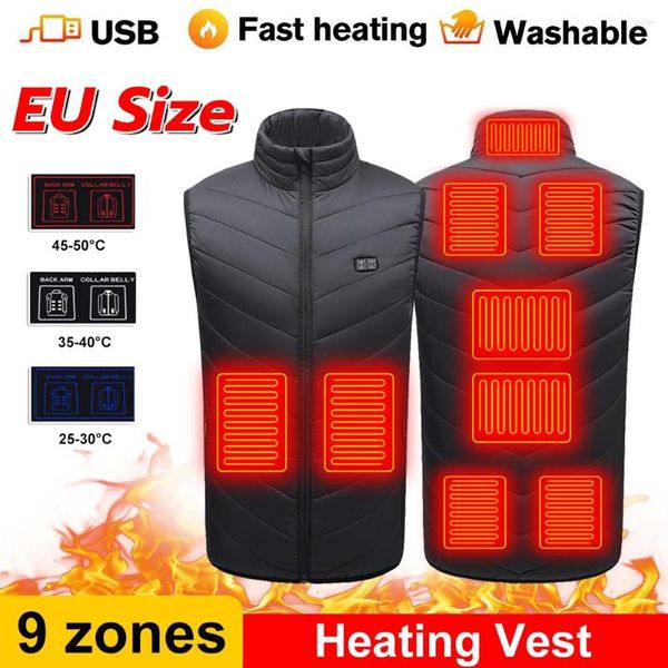 Vêtements de moto hommes hiver intelligent 9 gilet chauffant veste USB électriquement chauffé sans manches voyage pour l'équitation en plein air