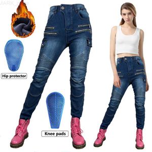 Jeans de motocicleta de motocicletas Women Women Winter Plus Velvet Pantalones de ciclismo anti-caza Equipo de protección Equipo de protección Pantalones de cremallera DETACLELLEL231222