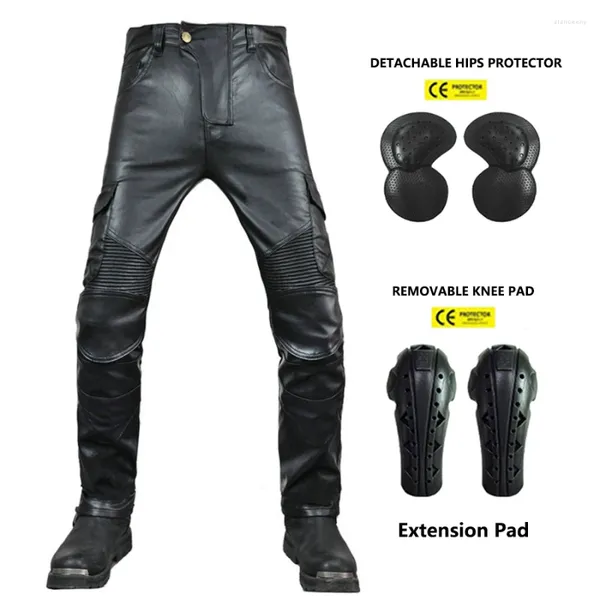 Vêtements de moto Jeans d'équitation Pantalons de course de motocross Pantalons de motard en cuir PU Pantalons imperméables coupe-vent pour hommes avec 4 x CE Genou Hip Pad