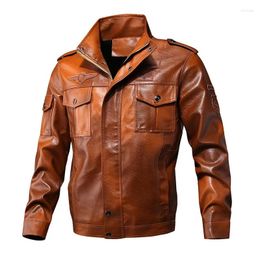 Ropa de motocicleta Primavera y otoño Ocio Ropa de cuero para hombres Abrigo de trabajo bordado Chaqueta con múltiples bolsillos