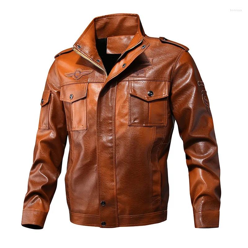 Motorradbekleidung Frühling und Herbst Freizeit Herren Lederbekleidung bestickter Arbeitsmantel mit mehreren Taschen