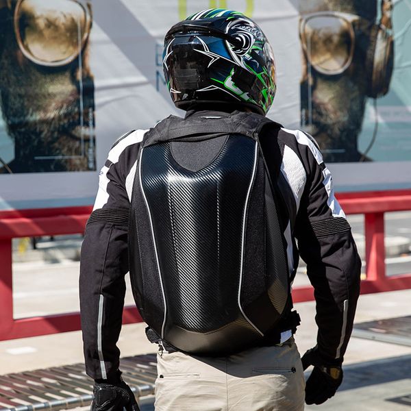 Bolso de moto hombro viaje casco mochila impermeable cáscara dura fibra de carbono hombres