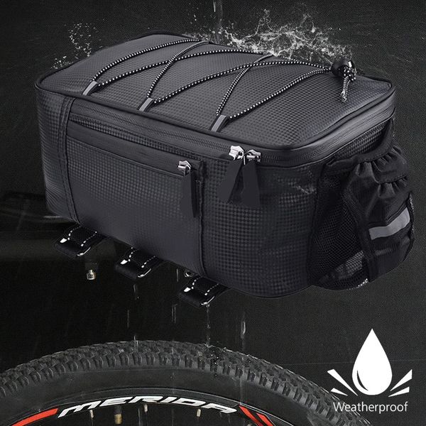 Motorcycle Bicycle Rack Sac arrière Trunk PU Le cuir étanche 8L Sangage de rangement Poux de vélo MTB Pannier Sac à bandoulière 240418