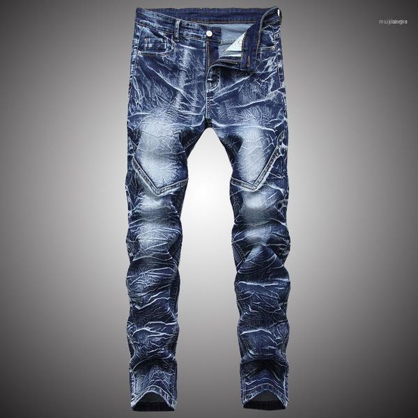 Motocicleta Biker Jeans Men 2022 Fashion Casual Denim Pantalones de mezclilla Romada Destruye el agujero de mendigo Pantalones Hombre Vintage BP038 Hombre