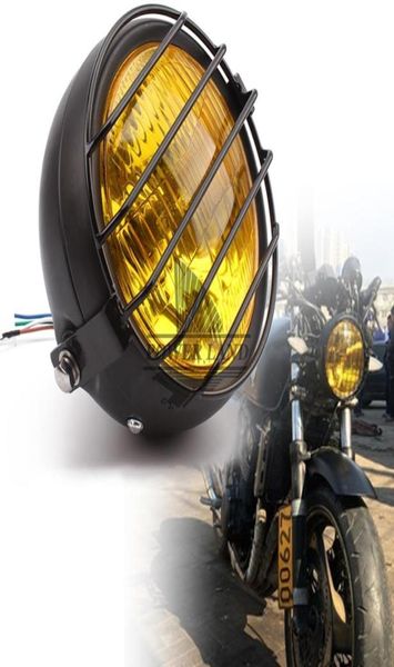 Masque de grille de phare avant de moto en métal noir rétro 12V HiLow Bean Blub, lentille jaune pour Honda CB100 CB125S CL GN125 CG1259478382