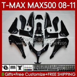 Carrosserie de moto pour YAMAHA T-MAX500 TMAX-500 MAX-500 T 08-11 Carrosserie 107No.10 TMAX Noir brillant MAX 500 TMAX500 MAX500 08 09 10 11 XP500 2008 2009 2010 2011 Carénages