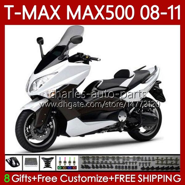 Corps de moto pour YAMAHA T-MAX500 TMAX-500 MAX-500 T 08-11 Carrosserie 107No.20 TMAX Blanc brillant MAX 500 TMAX500 MAX500 08 09 10 11 XP500 2008 2009 2010 2011 Carénages