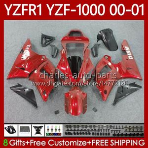 Corps de moto pour Yamaha YZF-1000 YZF R 1 1000 CC YZF-R1 Flammes argentées 00-03 Carrosserie 83No.22 YZF R1 1000CC YZFR1 00 01 02 03 YZF1000 2000 2001 2002 2003 Kit de carénage OEM