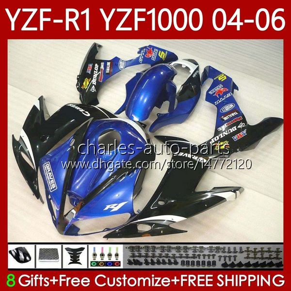 Carrosserie de moto pour YAMAHA YZF-R1 Bleu noir YZF-1000 YZF R 1 1000 CC 2004-2006 Carrosserie 89No.39 YZF R1 1000CC YZFR1 04 05 06 YZF1000 2004 2005 2006 Kit de carénages OEM