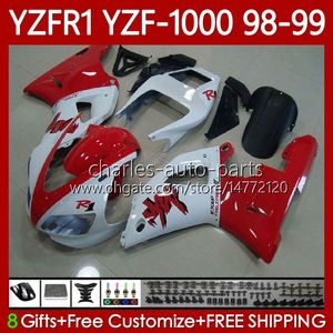 Carrosserie de moto pour YAMAHA YZF-R1 YZF-1000 YZF R 1 1000 CC 98-01 Carrosserie 82No.32 YZF R1 1000CC YZFR1 Blanc rouge 98 99 00 01 YZF1000 1998 1999 2000 2001 Kit de carénages OEM