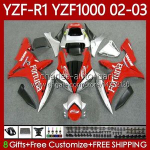Corps de moto pour YAMAHA YZF-R1 YZF-1000 Rouge argent YZF R 1 1000 CC 00-03 Carrosserie 90No.50 YZF R1 1000CC YZFR1 02 03 00 01 YZF1000 2002 2003 2000 2001 Kit de carénages OEM