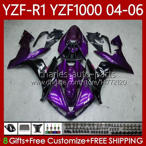 Carrosserie de moto pour YAMAHA YZF-R1 YZF-1000 YZF R 1 1000 CC 2004-2006 Carrosserie 89No.18 YZF R1 1000CC YZFR1 04 05 06 YZF1000 2004 Violet noir 2005 2006 Kit de carénages OEM