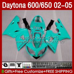 Carrosseries de moto pour Daytona600 Daytona650 02-05 Carrosserie 132No.52 Capot Daytona 650 600 CC 02 03 04 05 Daytona 600 2002 2003 2004 2005 Kit de carénage ABS cyan brillant