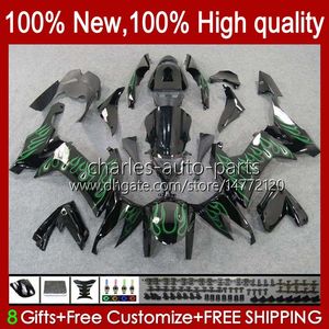 Motorfiets Bodys voor Kawasaki Ninja ZX1000C ZX-10R ZX 10R 10 R 1000 CC Groene vlammen 08-10 Carrosserie 56NO.14 ZX10 1000CC ZX10R 08 09 10 ZX1000 2008 2009 2010 Fairing Kit