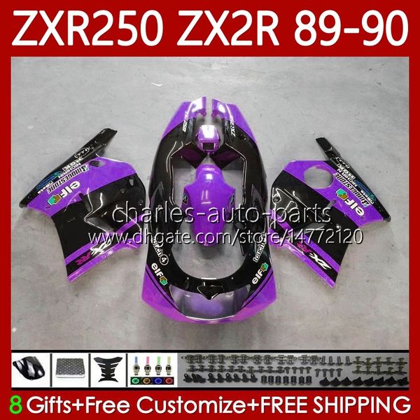 Corps de moto pour KAWASAKI NINJA ZX2R ZXR250 ZX 2R 2 R R250 ZXR 250 89-98 Carrosserie 84No.18 Violet Noir ZX2 R ZX-2R ZXR-250 89 90 ZX-R250 1989 1990 Kit complet de carénage