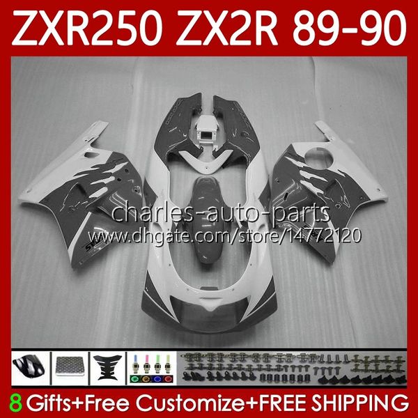 Carrosseries de moto pour KAWASAKI NINJA ZX2R ZXR250 ZX 2R 2 R R250 ZXR 250 89-98 Carrosserie 84No.33 ZX2 R ZX-2R Gris Blanc ZXR-250 89 90 ZX-R250 1989 1990 Kit de carénage complet