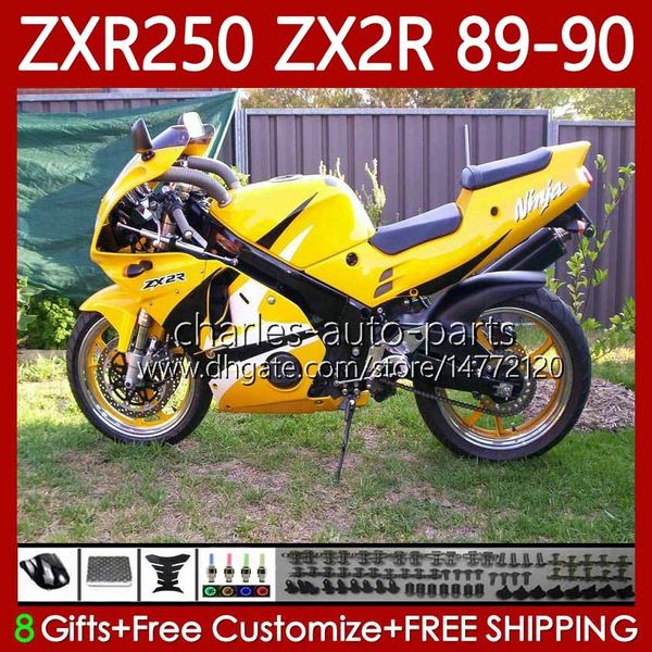 Body de moto pour Kawasaki Ninja ZX2R ZXR250 ZX 2R 2 R R250 ZXR 250 89-98 ZX2 R2.39 ZX2 R ZX-2R ZXR-250 89 90 ZX-R250 Stock Yellow 1989 1990 Kit de carénage complet