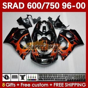 Motorfiets Bodys voor Suzuki Srad GSXR600 GSXR750 1996 1997 1998 1999 2000 168NO.142 GSX-R750 GSXR-600 96-00 GSXR 750 600 CC 600CC 750CC 96 96 97 99 99 00 Fairing Orange Flames