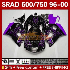 Motorfietsen Bodys voor Suzuki Srad GSXR600 GSXR750 1996 1997 1998 1999 2000 168NO.136 GSX-R750 GSXR-600 96-00 GSXR 750 600 CC 600CC 750CC 96 96 97 98 99 99 00 Fairement Purple Flames