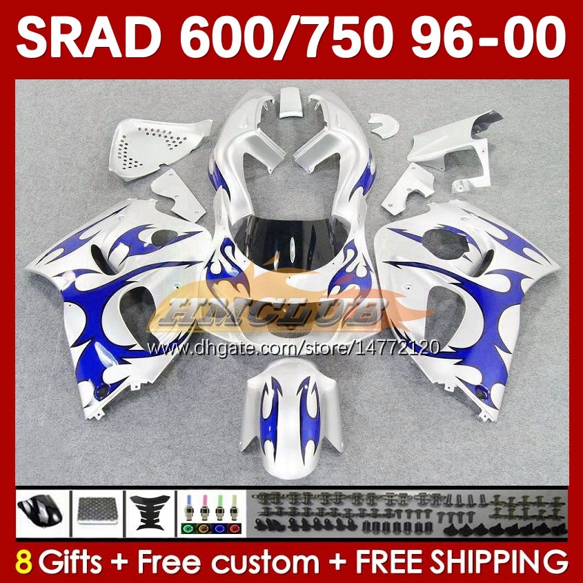 Motocicleta Bodys para Suzuki SRAD GSXR600 GSXR750 1996 1997 1998 1999 2000 168NO.139 GSX-R750 GSXR-600 96-00 GSXR 750 600 CC 600cc 750cc 96 98 98 99 00 Flames Flames Blue