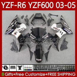 Motorradkarosserien für Yamaha YZF-R6, YZF R 6 600 CC, YZF-600 03–2005, schwarz, West-Blk-Karosserie 95Nr