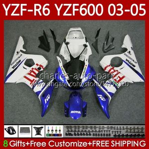 Bodys de moto pour Yamaha YZF-R6 YZF R 6 600 CC YZF-600 03-05 Carrosserie 95No.33 YZF R6 600CC Cowling YZFR6 03 04 05 YZF600 2003 2004 2005 Kit de carénage OEM blanc bleu