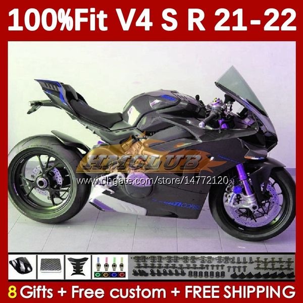 Carrocería de motocicleta para el luchador de la calle Ducati Panigale V4S V4R V 4 V4 S R 22 22 2021 2022 Cuerpo 167NO.105 V-4S V4-R V-4R V4-S 2018-2022 Moldado de inyección Guardaces Black Glossy