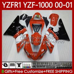 Carrosserie de moto pour YAMAHA YZF-R1 YZF1000 YZF R 1 1000 CC 00-03 Noir orange Bodys 83No.51 YZF R1 1000CC 2000 2001 2002 2003 YZF-1000 YZFR1 00 01 02 03 Kit de carénage OEM
