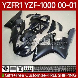 Carrosserie de moto pour YAMAHA YZF-R1 YZF1000 YZF R 1 1000 CC 00-03 Bodys Noir mat 83No.55 YZF R1 1000CC 2000 2001 2002 2003 YZF-1000 YZFR1 00 01 02 03 Kit de carénage OEM