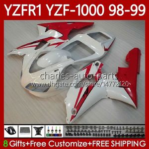 Carrosserie de moto pour YAMAHA YZF-R1 YZF1000 YZF R 1 1000 CC 98-01 Bodys 82No.71 YZF R1 1000CC Blanc rouge 1998 1999 2000 2001 YZF-1000 YZFR1 98 99 00 01 Kit de carénage OEM