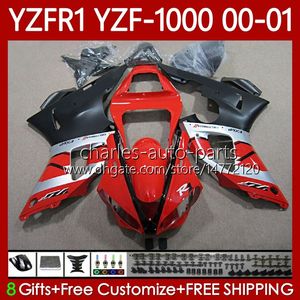 Carrosserie de moto pour YAMAHA YZF-R1 YZF1000 YZF R 1 1000 CC 00-03 Bodys 83No.80 YZF R1 1000CC 2000 2001 2002 2003 YZF-1000 YZFR1 00 01 02 03 Kit de carénage rouge OEM
