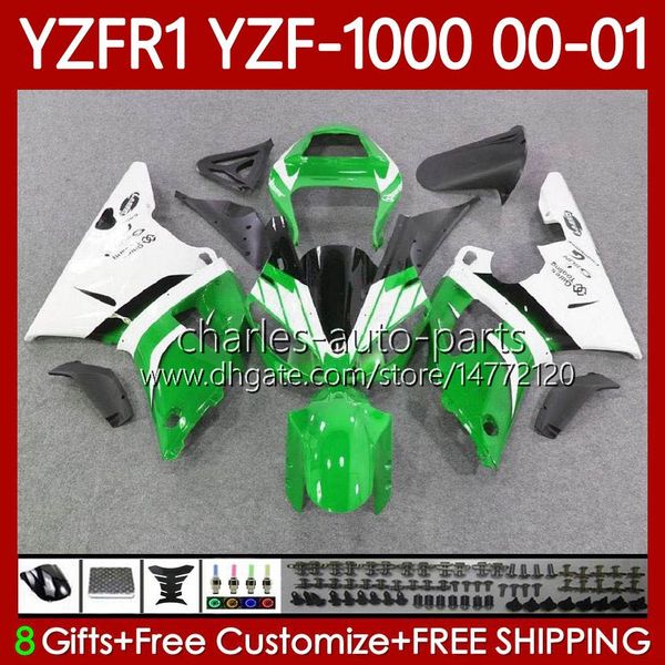 Carrocería de motocicleta para YAMAHA YZF-R1 YZF1000 YZF R 1 1000 CC 00-03 Bodys 83No.76 YZF Verde blanco R1 1000CC 2000 2001 2002 2003 YZF-1000 YZFR1 00 01 02 03 Kit de carenado OEM