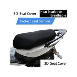 Asiento de la cubierta de la motocicleta Er 3D Honeycomb Sunsn Heat Insation Asientos Spacer Mesh Fabric Cojín antideslizante transpirable para scooter ciclomotor Dro Dhttj