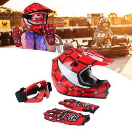 Motorfiets Dot Sports Safty Youth Kid Child Red Spider Net Dirt Bike Motocross ATV Helm Goggles + Handschoenen S ~ XL volledig gezicht