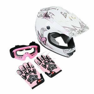 Moto DOT jeunesse visage complet enfant enfant adulte rose papillon Dirt Bike ATV Motocross cyclisme casque + lunettes gants S-XL