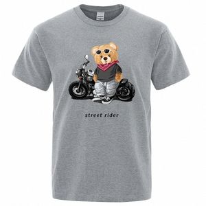 Passionné de moto Street Teddy Rider T-shirt imprimé Hommes Lâche Casual Manches courtes Été Respirant Tee Cott Vêtements D9gR #