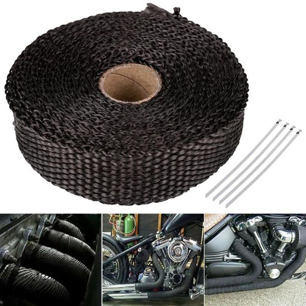 Système d'échappement de moto 5M rouleau en fibre de verre bouclier thermique tuyau d'en-tête Protection thermique 4 attaches Kit Insulat noir gris