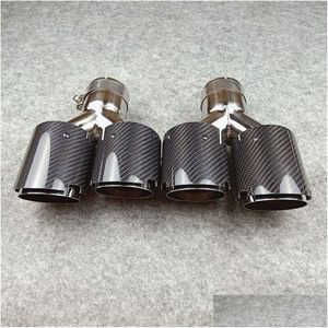 Sistema de escape de motocicleta Dos piezas Estilo Y Escapes Puntas dobles Fibra de carbono brillante Agregar cola de acero inoxidable Tubo de doble extremo Caída Deli Ot5Kl