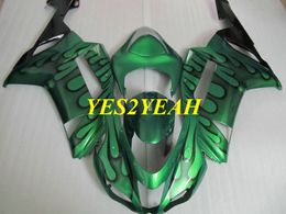 Kit de carrocería de carenado de motocicleta para KAWASAKI Ninja ZX6R 636 07 08 ZX 6R 2007 2008 ABS Negro llamas verde Carenados carrocería + Regalos KB59