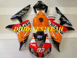 Motorfiets Fairing Kit voor HONDA CBR1000RR 06 07 CBR 1000RR 2006 2007 CBR1000 CBR 1000 RR ABS Red Orange Backings Set HH73