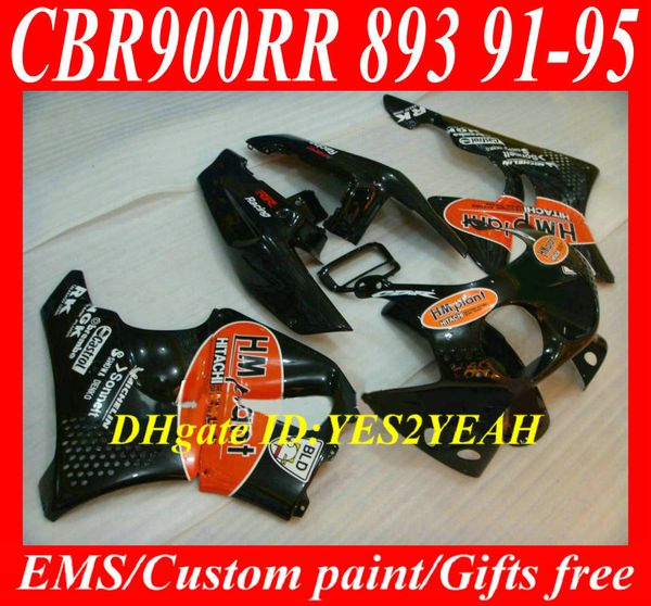 Kit de carénage de moto pour Honda CBR900RR 893 91 92 93 94 95 CBR900 RR 1991 1995 Ensemble de carénages ABS Orange noir + Cadeaux HB09