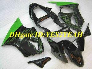 Motorcycle Kuip kit voor KAWASAKI Ninja ZX6R 636 00 01 02 ZX 6R 2000 2001 2002 Groene vlammen zwart Stroomlijnkappen set + Geschenken KH13