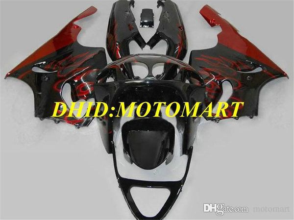 Kit de carenización de motocicletas para Kawasaki Ninja ZX7R 97 99 00 03 ZX 7R 1997 2000 2003 Red Llamas Black Failings Set KA01