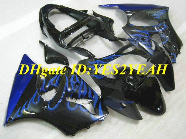 Kit de carénage de moto pour KAWASAKI Ninja ZX6R 636 00 01 02 ZX 6R 2000 2001 2002 Ensemble de carénages bleu flammes noires + Cadeaux KH03